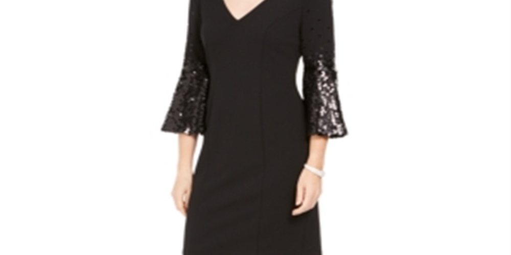 Vince Camuto Women's Sequined Sleeve Shift Dress Black Size 4