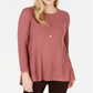 Style & Co Women's Pleated High Low Sweater Purple Size L
