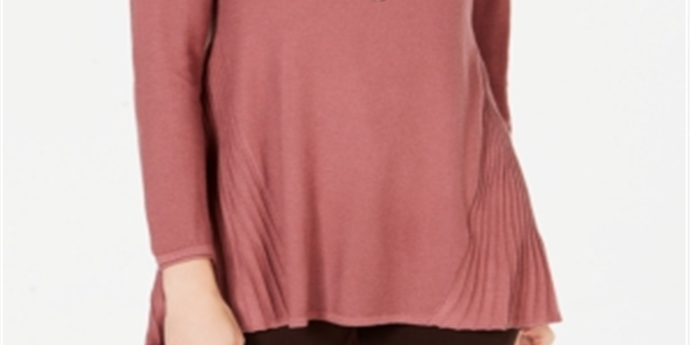 Style & Co Women's Pleated High Low Sweater Purple Size L