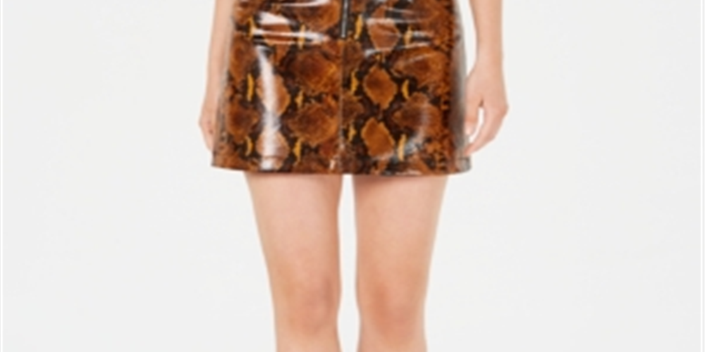 Guess Women's Yolanda Snake Print Faux Leather Mini Skirt Orange Size X-Large