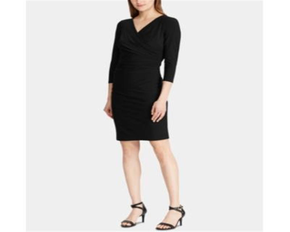Ralph Lauren Women's 3/4 Sleeve Runched Jersey Dress Black Size 0