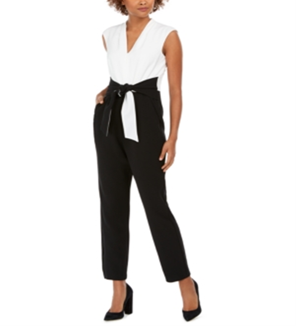 Jessica Howard Women's Jumpsuit V Neck Bow White Size 8