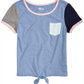 Epic Threads Big Girl's Colorblocked Tie Front T-Shirt Blue Size X-Large