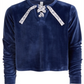 Ideology Big Girl's Lace up Velour Sweatshirt Blue Size X-Large