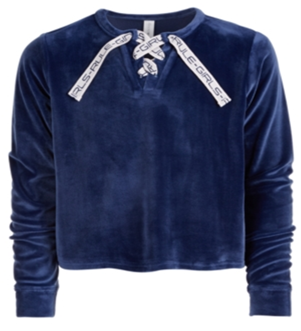 Ideology Big Girl's Lace up Velour Sweatshirt Blue Size X-Large