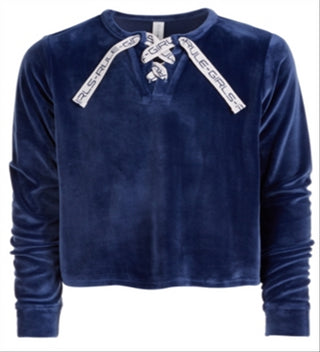 Ideology Big Girl's Lace up Velour Sweatshirt Blue Size X-Large