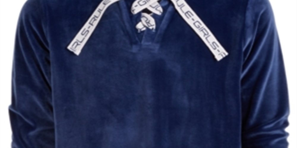 Ideology Big Girl's Lace up Velour Sweatshirt Blue Size X-Large