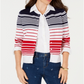 Charter Club Women's Striped Cardigan Blue Size L