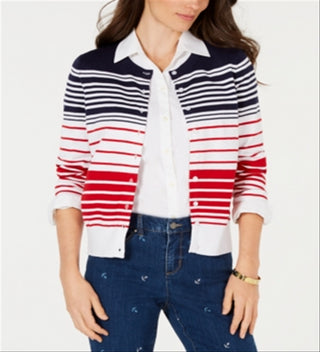 Charter Club Women's Striped Cardigan Blue Size L