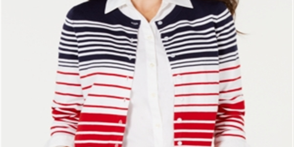 Charter Club Women's Striped Cardigan Blue Size L