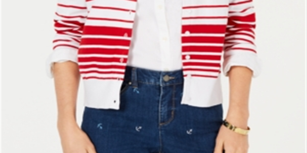 Charter Club Women's Striped Cardigan Blue Size L