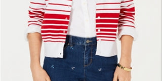 Charter Club Women's Striped Cardigan Blue Size L