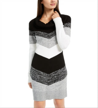Bcx Women's Color Block Long Sleeve Cowl Neck Above the Knee Sheath Dress Black Size Medium