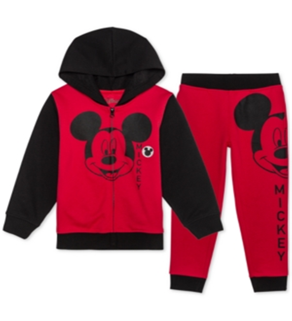 Disney Toddler Boy's Mickey Mouse 2 Pc Colorblocked Hoodie & Joggers Set Red Size 2