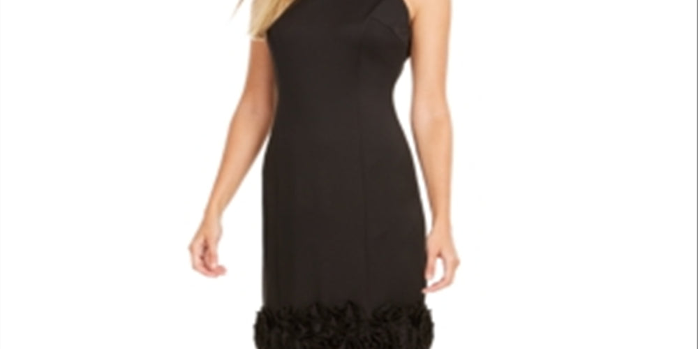 Donna Ricco Women's Ruffle Hem Sheath Dress Polyester Black Size 14