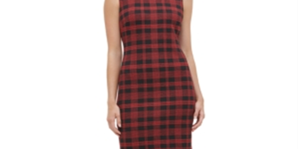 Tommy Hilfiger Women's Knit Plaid Sheath Dress -Red- Size 6