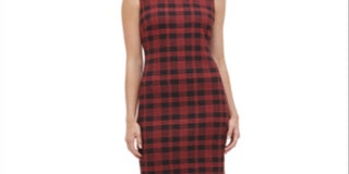 Tommy Hilfiger Women's Knit Plaid Sheath Dress -Red- Size 6