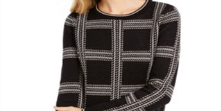 Charter Club Women's Patterned Long Sleeve Blouse Black Size Medium