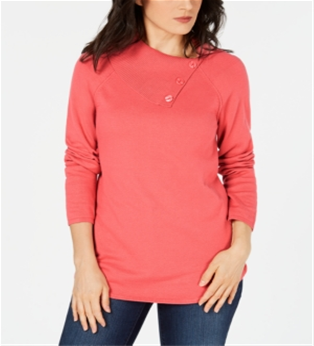 Karen Scott Women's Cotton Envelope Neck Sweater Pink Size XX-Large