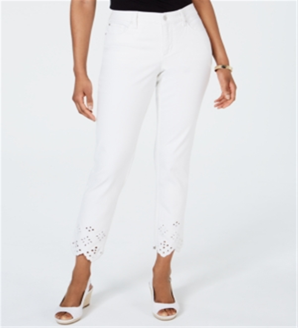 Charter Club Women's Bristol Eyelet Hem Skinny Jeans White Size 14
