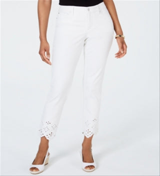 Charter Club Women's Bristol Eyelet Hem Skinny Jeans White Size 14