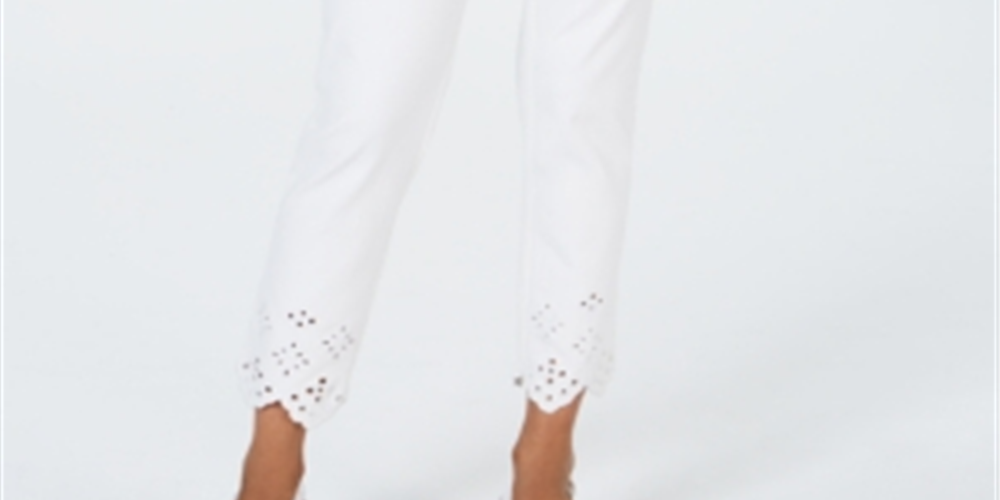 Charter Club Women's Bristol Eyelet Hem Skinny Jeans White Size 14