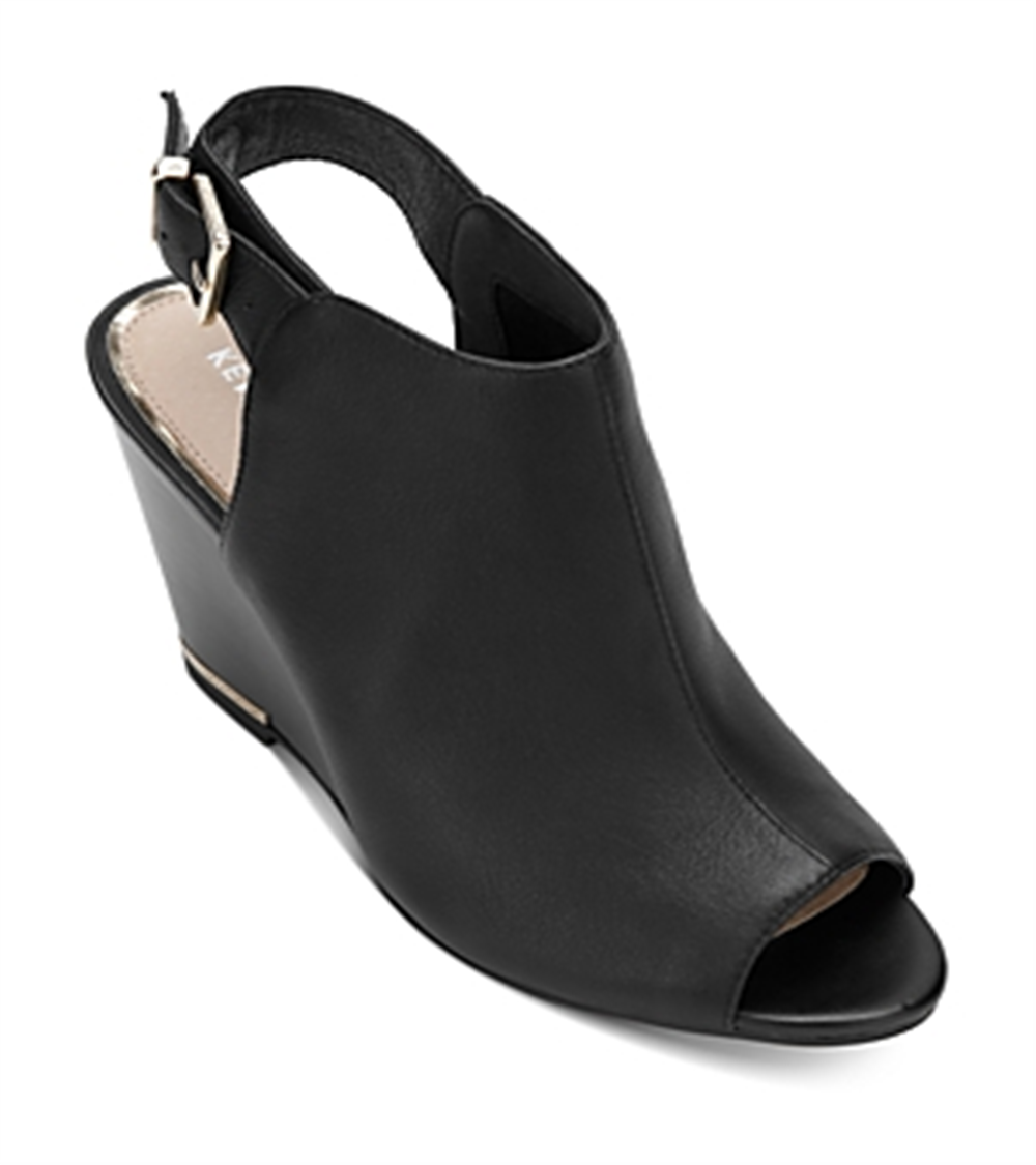 Kenneth Cole Women's Merrick 85 Shootie Leather Peep Toe Wedge Boots Black SIze 6