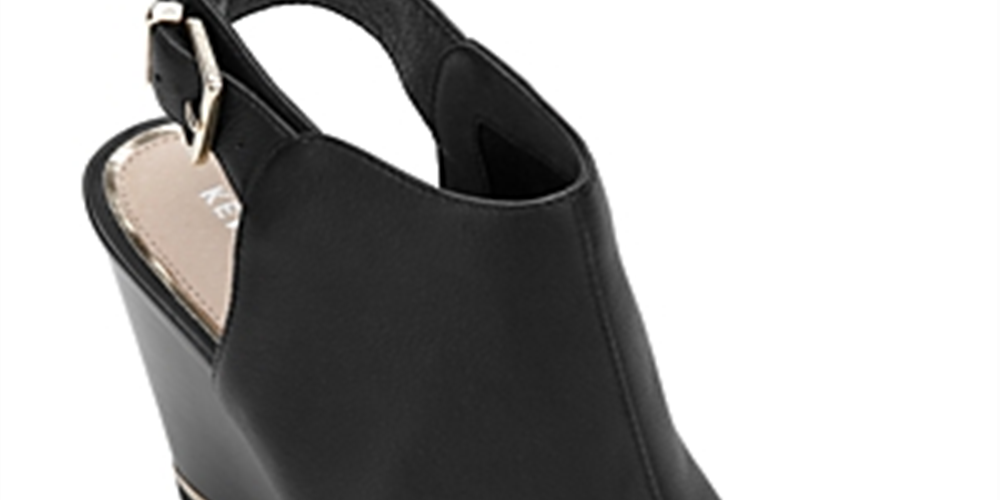 Kenneth Cole Women's Merrick 85 Shootie Leather Peep Toe Wedge Boots Black SIze 6