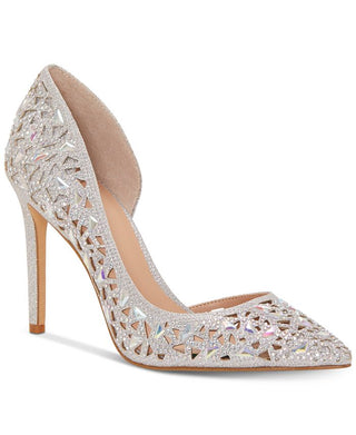 INC Womens Silver D Orsay Rhinestone Cushioned Studded Kenjay Pointed Toe Stiletto Slip on Dress Pumps Silver Size 8.5 M