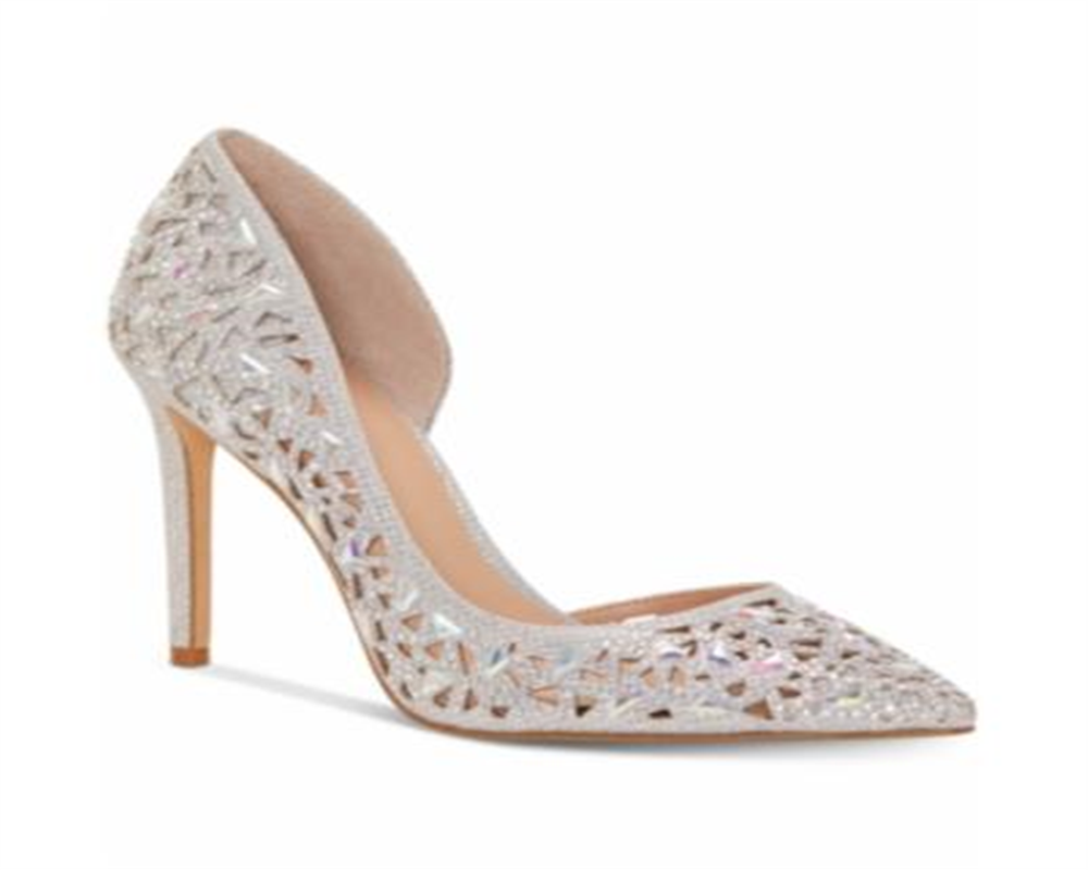 INC Womens Silver D Orsay Rhinestone Cushioned Studded Kenjay Pointed Toe Stiletto Slip on Dress Pumps Silver Size 8.5 M