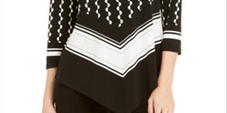 Alfani Women's Printed 3/4 Sleeve Crew Neck Evening Blouse Black Size Petite Small