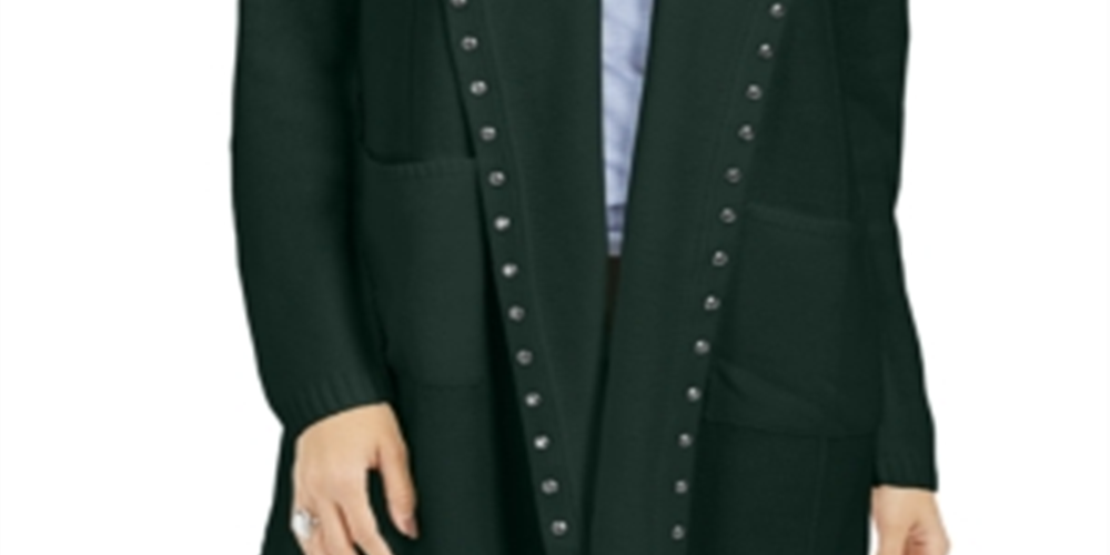 Style & Co Women's Hooded Studded Cardigan Green Size Petite P