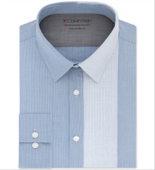Calvin Klein Men's Extra Slim Fit Temperature Regulating Stretch Check Dress Shirt Blue Size S 14-14/5