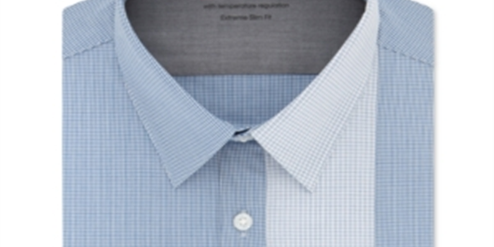 Calvin Klein Men's Extra Slim Fit Temperature Regulating Stretch Check Dress Shirt Blue Size S 14-14/5