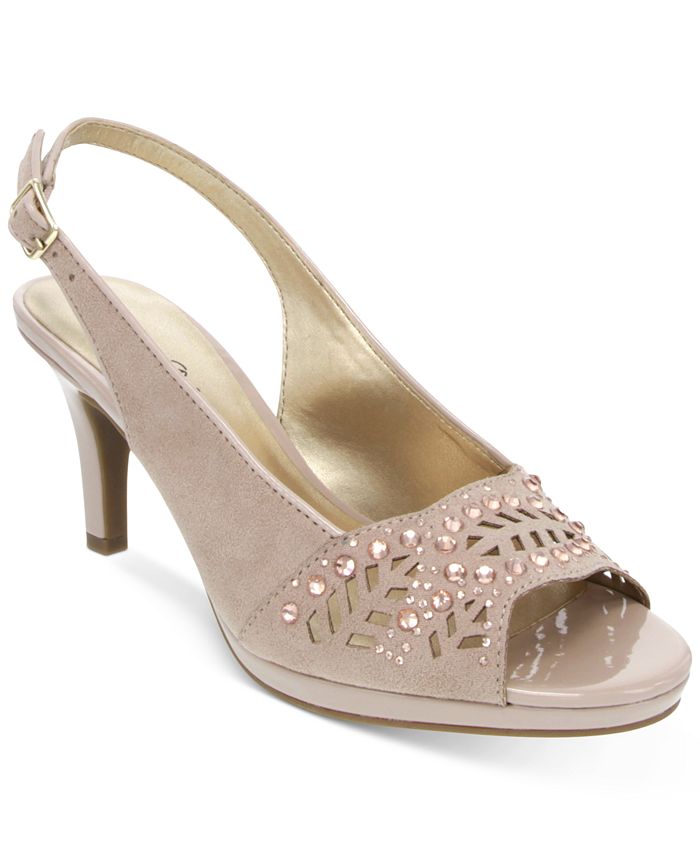 Karen Scott Women's Brookee Dress Heels Embossed Sling Back BeigeSize 7.5 W