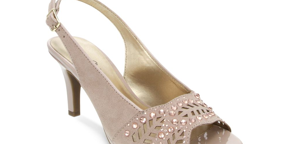 Karen Scott Women's Brookee Dress Heels Embossed Sling Back BeigeSize 7.5 W
