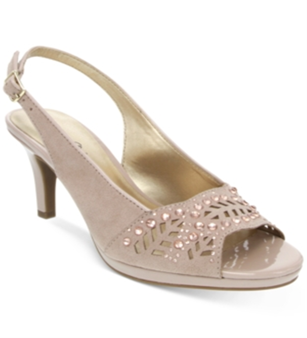 Karen Scott Women's Brookee Dress Heels Embossed Sling Back BeigeSize 7.5 W