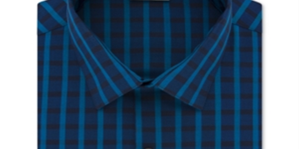 Kenneth Cole Reaction Men's Slim Fit All Day Flex Check Dress Shirt Stream Blue Size XL