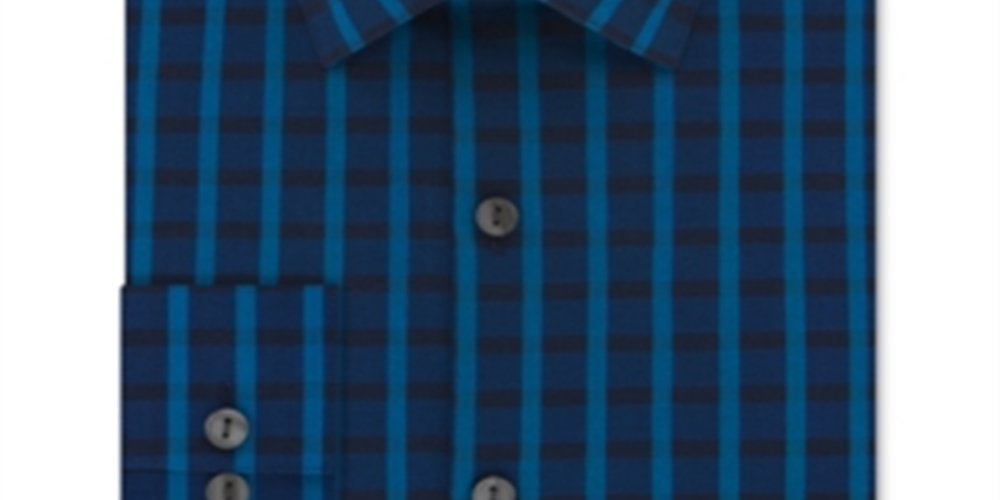 Kenneth Cole Reaction Men's Slim Fit All Day Flex Check Dress Shirt Stream Blue Size XL