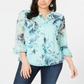 Charter Club Women's Double Ruffle Top Blue Size Petite S/M