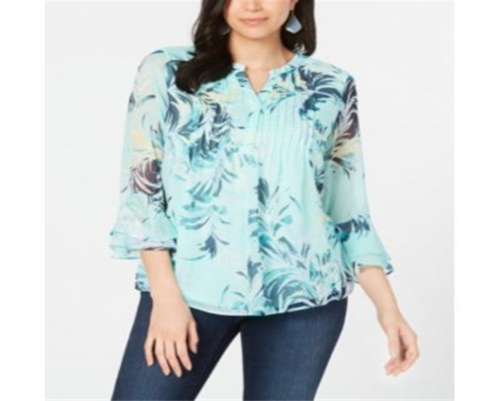 Charter Club Women's Double Ruffle Top Blue Size Petite S/M