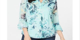 Charter Club Women's Double Ruffle Top Blue Size Petite S/M