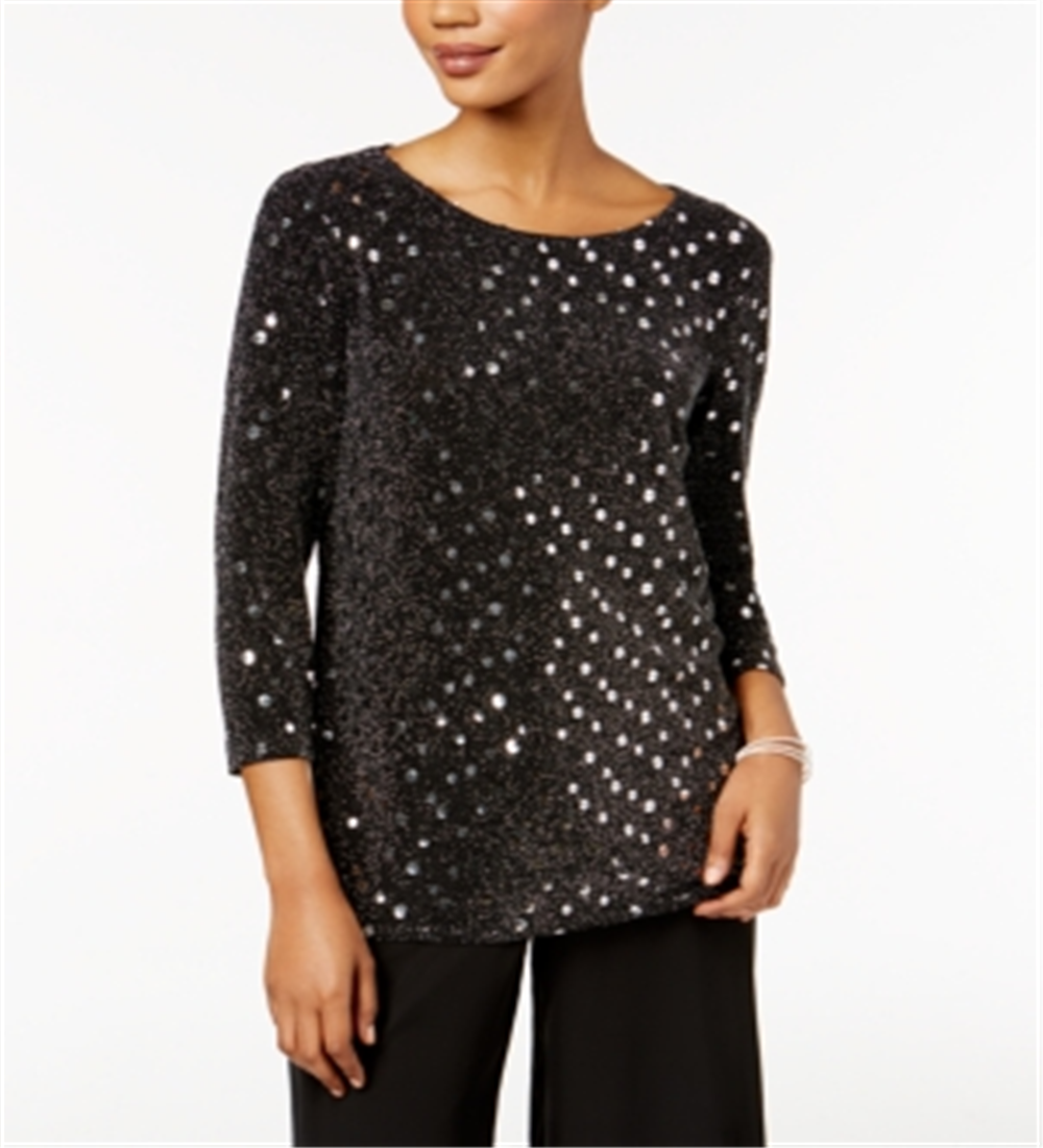 MSK Women's Sequined Metallic Tulip Back Top Gray Size Large