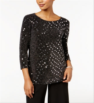 MSK Women's Sequined Metallic Tulip Back Top Gray Size Large