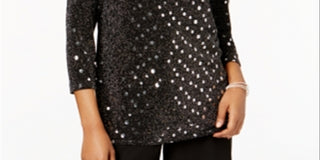 MSK Women's Sequined Metallic Tulip Back Top Gray Size Large