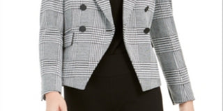 Bar III Women's Suit Separate Business Double Breasted Blazer Black / IvorySize 6