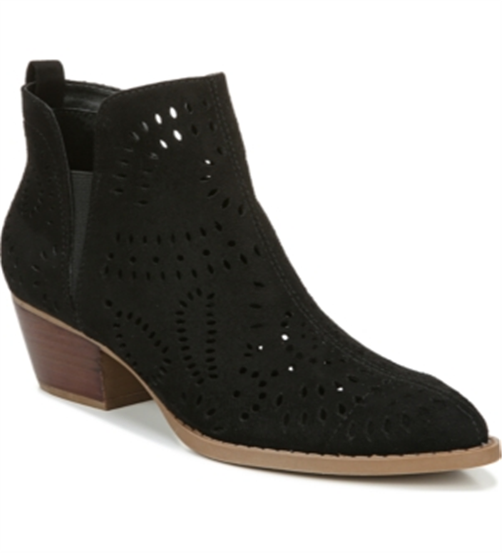 Carlos by Carlos Santana Women's Cut Out Elastic Goring Heel Pull Tab Cushioned Stretch Victory Pointed Toe Block Heel Zip up Booties Black Size 7 M