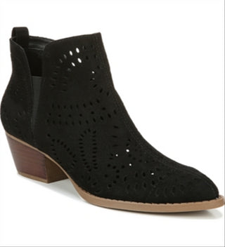 Carlos by Carlos Santana Women's Cut Out Elastic Goring Heel Pull Tab Cushioned Stretch Victory Pointed Toe Block Heel Zip up Booties Black Size 7 M