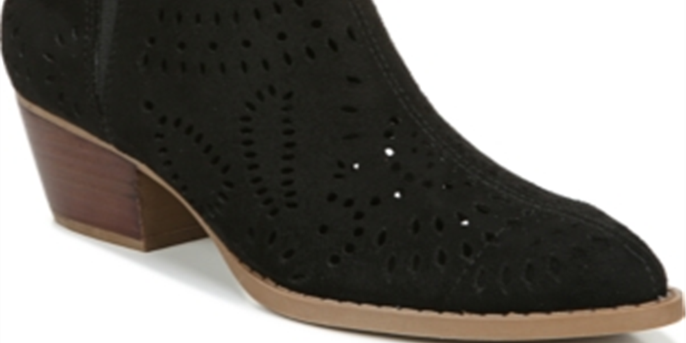 Carlos by Carlos Santana Women's Cut Out Elastic Goring Heel Pull Tab Cushioned Stretch Victory Pointed Toe Block Heel Zip up Booties Black Size 7 M