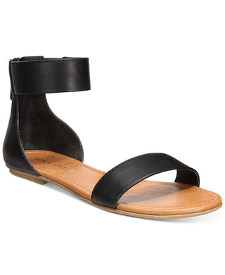 Sun + Stone Women's Keley Faux Leather Flat Sandals Black Size 6.5 M